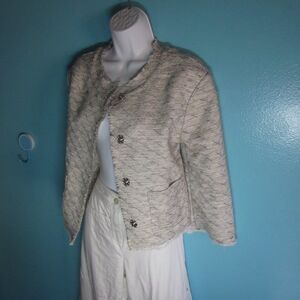 Mimi Mua Womens Cropped Cream Tweed Blazer Size S Snap Front Italian Made